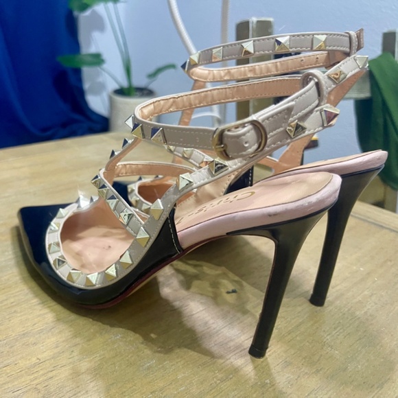 * Chris-T Women's Pointy Toe Buckle Sandals Studded Slingback Kitten Heels Studs - Picture 5 of 16